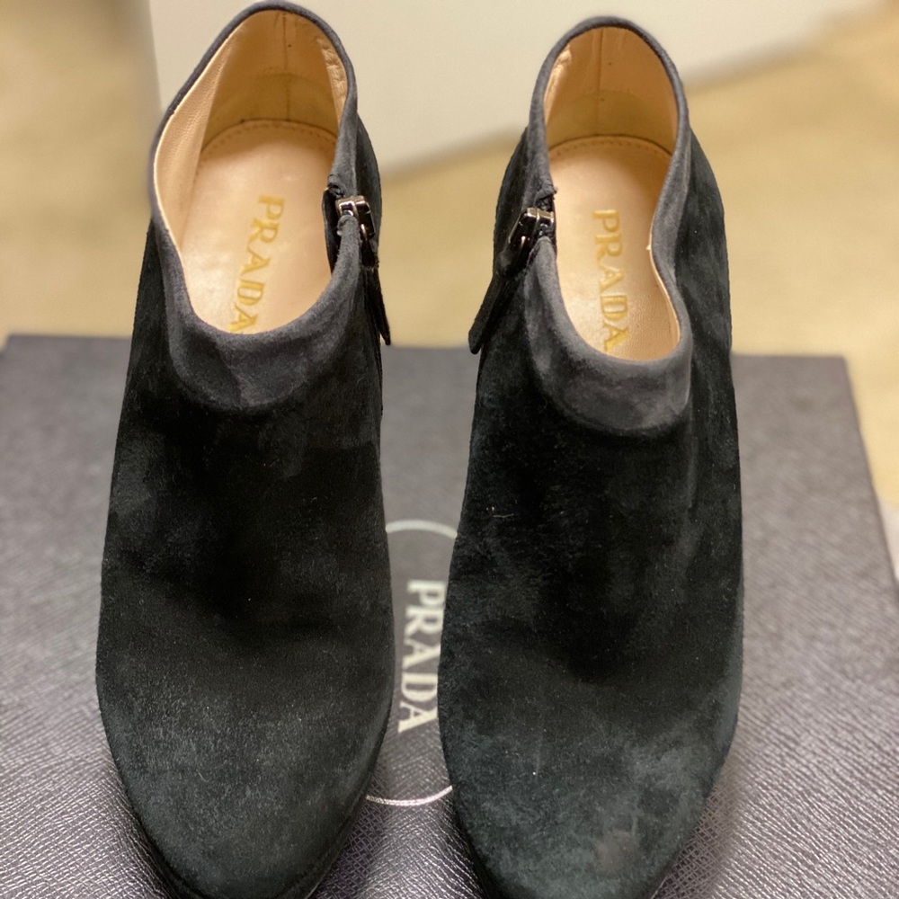 Black Suede Prada Ankle Boots